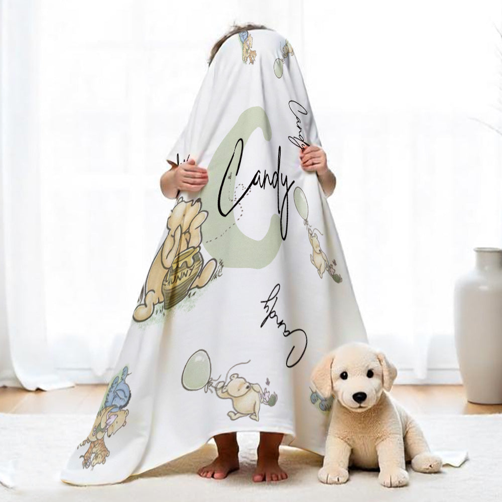 Personalized Winnie the Pooh Throw Blanket with Name Gift for Kids