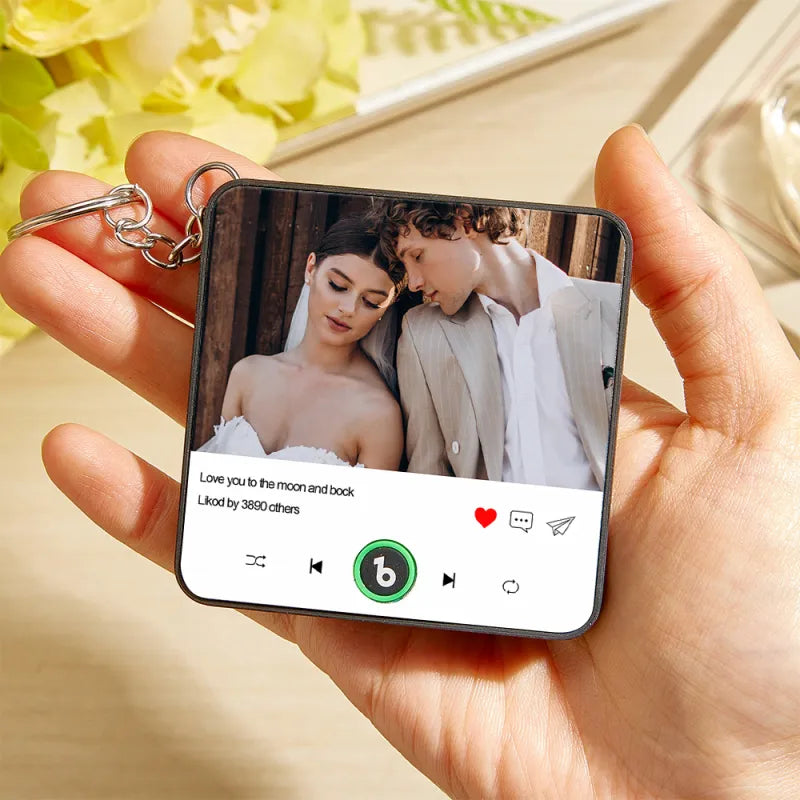 FridgeBeats Custom Photo and Text Music Keychain Music Box Bag Charm