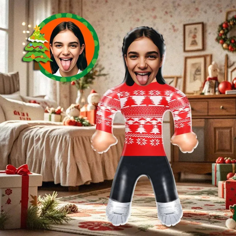 Custom Face Red Christmas Jumper Blow Up Dolls Funny Inflatable Balloon