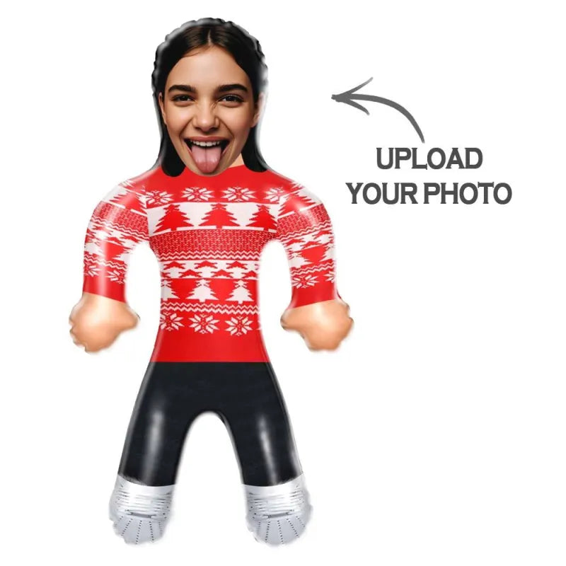 Custom Face Red Christmas Jumper Blow Up Dolls Funny Inflatable Balloon