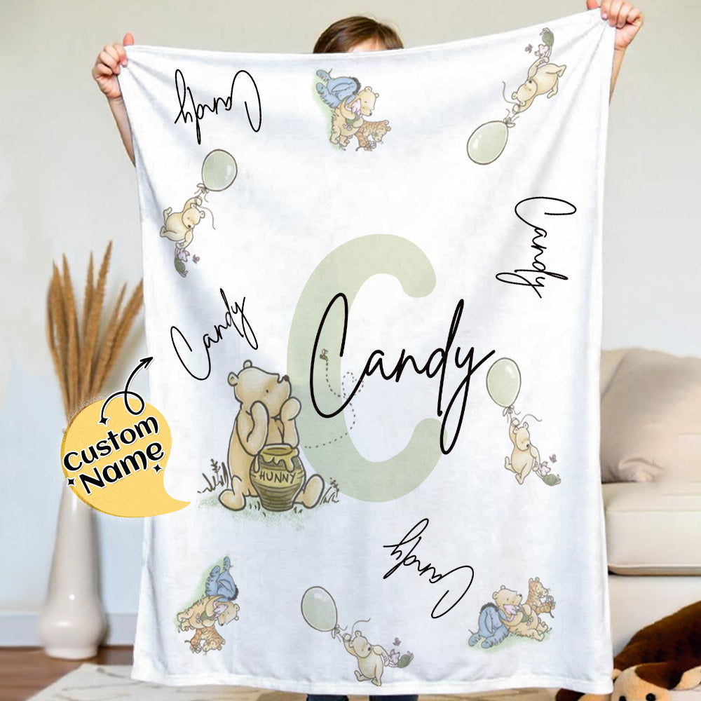 Personalized Winnie the Pooh Throw Blanket with Name Gift for Kids